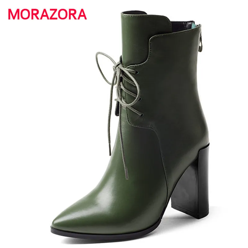 MORAZORA/2018 г. Новые Модные ботильоны для женщин с острым носком и перекрестной