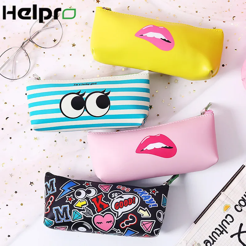 Helpro кожаный материал пеналы Kawaii современная девушка ручка серии коробок офисные