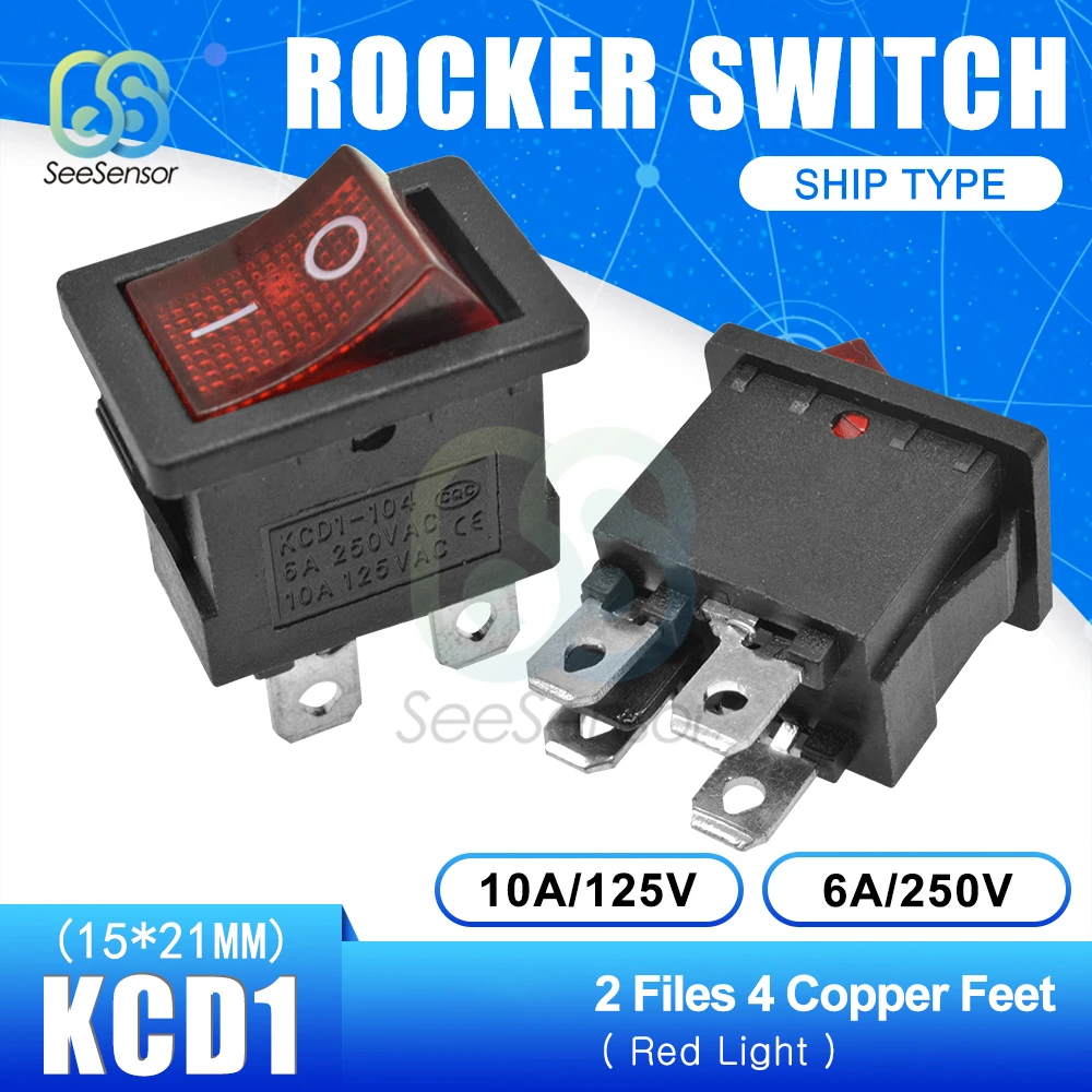 5Pcs/lot KCD1 Rocker Switch Power Switch ON-OFF 2 Position ON-OFF-ON 3 Position 2Pins 3Pins 4Pins 6Pins 6A 250VAC/ 10A 125VAC