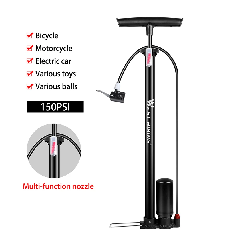 WEST BIKING 150Psi велосипедный насос высокого давления ножной подкачивающий насос для велосипедных шин насос Presta Schrader Клапан Аксессуары для велосипеда