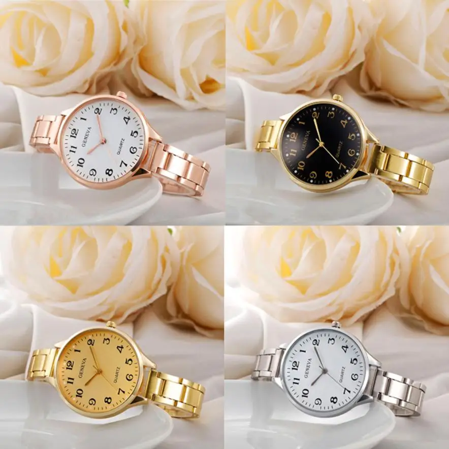 

Fashion Women Crystal Stainless Steel Strap Quartz Movement Watch Alloy Analog Round Dial Watch #W