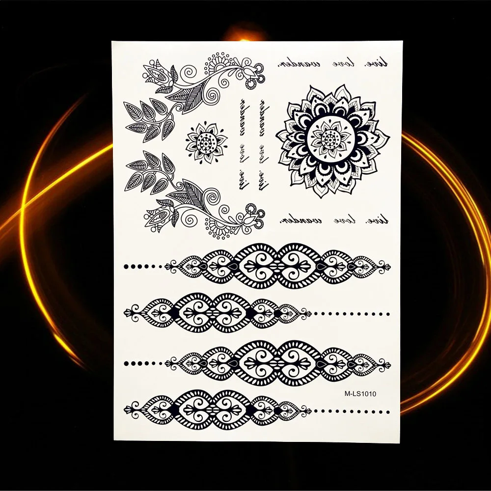 HBMLS1010 GoldOcean Yantra Мандала черная временная татуировка из хны паста водостойкая поддельная Татуировка наклейка для женщин кружева цветок палец племенная татуировка - Цвет: HBMLS1010