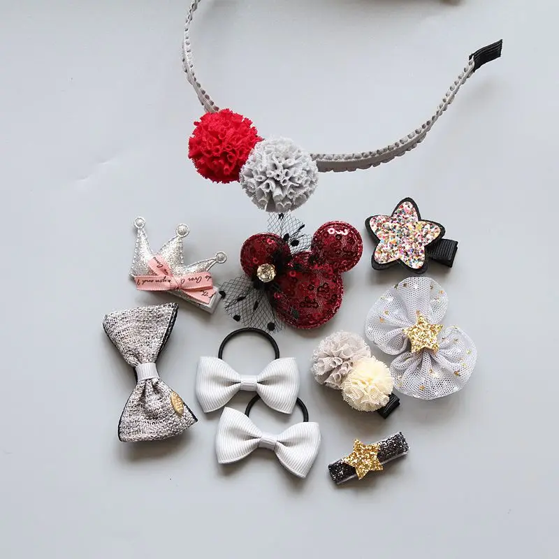 with gift box MIXIU 10 шт. набор аксессуаров для волос для девочек модные кружевные кроличьи ушки заколка для волос в форме короны Эластичный Бант на резиновом ремешке - Цвет: with gift box