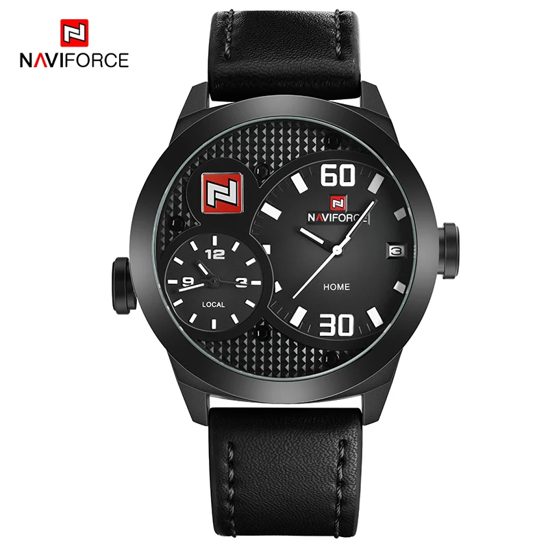 Naviforce Для мужчин Спортивные часы модные роскошные Лидирующий бренд Dual Time