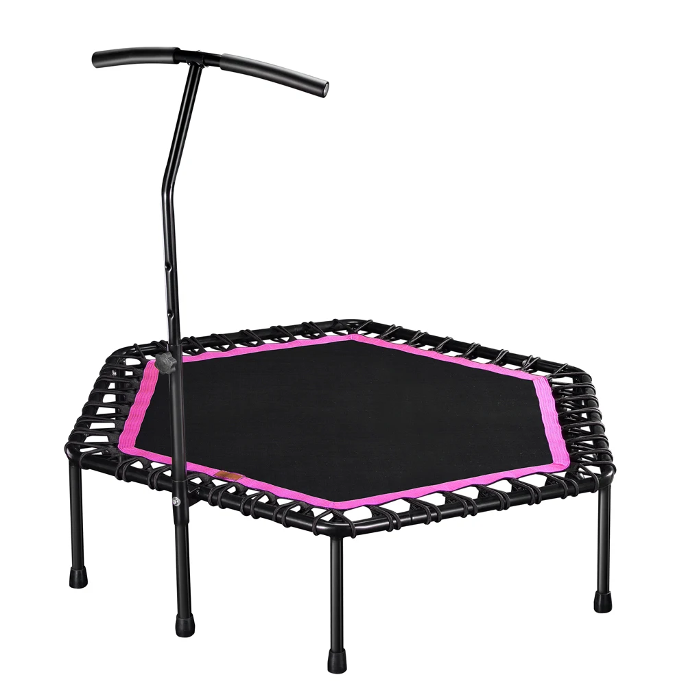 Розовый 48 Inch Hexagonal Muted Fitness Trampoline with Adjustable Handrail for Indoor GYM Jump Sports Adults Kids Safety - Цвет: Розовый