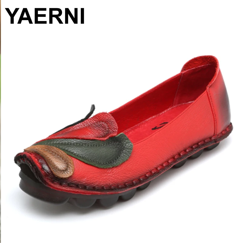 YAERNI туфли на плоской подошве из натуральной кожи Лоферы женские однотонные