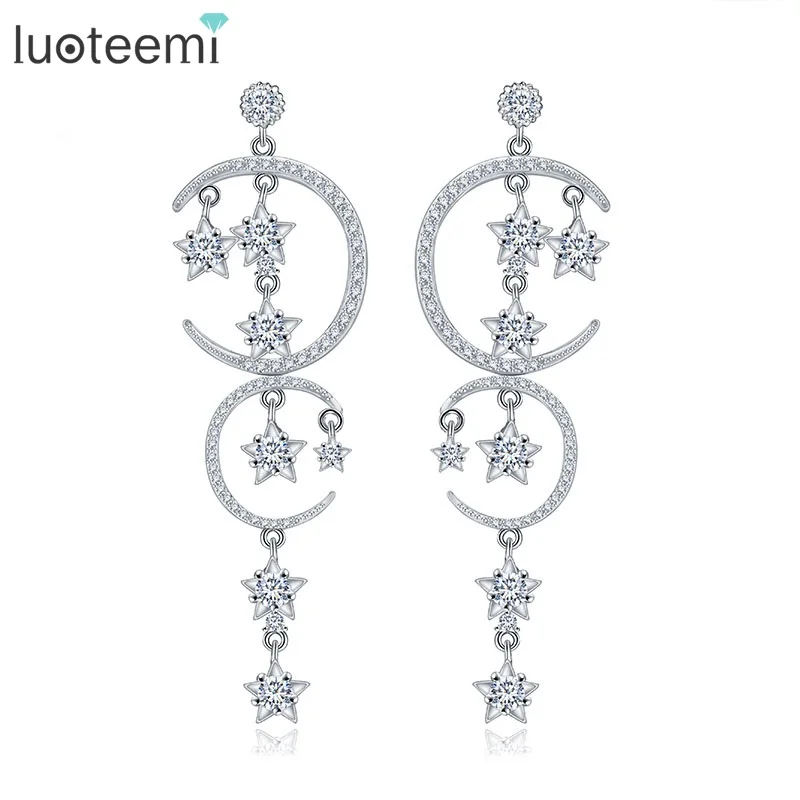

LUOTEEMI Korean Fashion Moon Star Statement Drop Earring For Women Wedding Bridal Jewelry for Girl boucle oreille femme Gifts