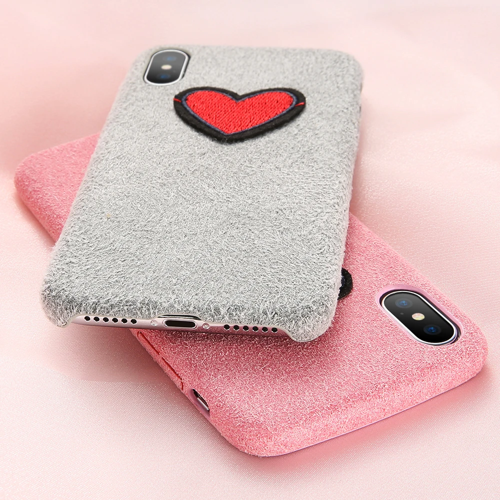 KISSCASE Love Heart Phone Case For iPhone X 7 8 Plus Soft Cute Patterned Microfiber Cover 5 5s SE 6 6S Capa |