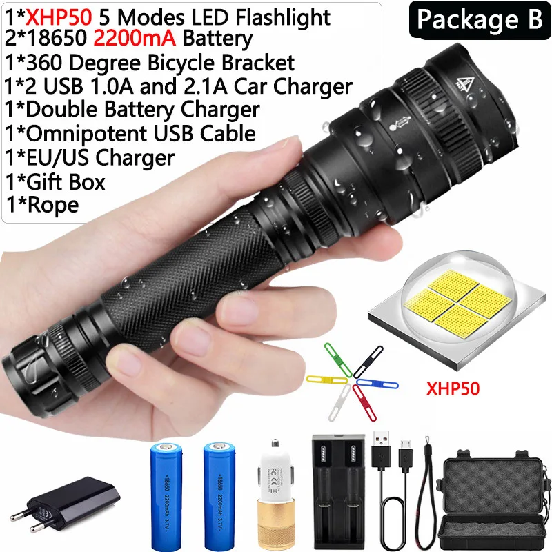 Package B Самый мощный 15 x XM-T6 XHP50 светодиодный фонарик 8800mA Батарея 5 режимов светодиодный налобный фонарь светодиодный linternas фонарь Водонепроницаемый 18650 26650 - Испускаемый цвет: Package B