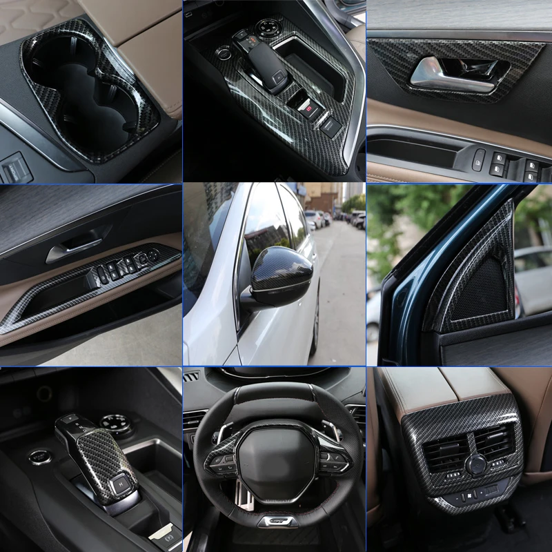

Carbon fiber styling Window Switch Lift Gear Panel Air Vent Tank Fog Lamp Water Cup Frame Cover Trim For Peugeot 3008 GT 3008GT