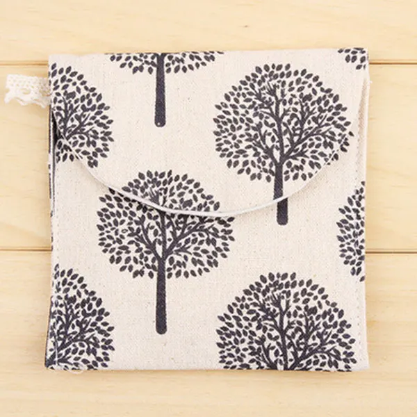 beige trees Горячие прекрасные очаровательные милые короткие хлопковые Мультяшные мешочки для прокладок санитарное полотенце для хранения Путешествия сумка C55 - Цвет: beige trees