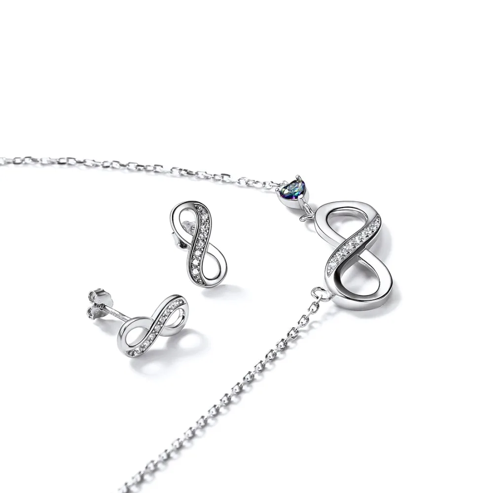 SILVERCUTE драгоценный камень топаз Бесконечность Цепочки и ожерелья серьги Для женщин комплект ювелирных изделий 925 пробы серебро Вечная любовь Fine Jewelry SCPE6419B