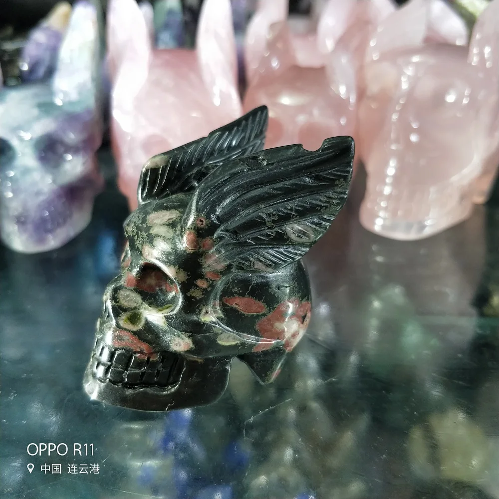 Череп из натурального хрусталя цветок сливы камень демон Крыло ангела кварцевые