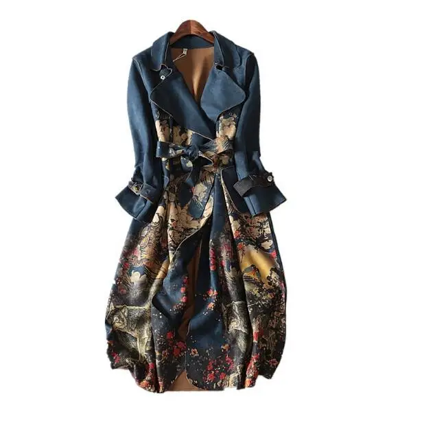 

2020 New autumn winter Retro long trench coat suede long-sleeved Trench Coat Women plus size