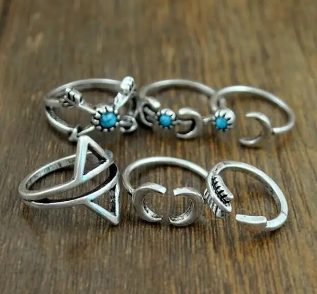6 шт. простой дизайн серебристый набор колец для женщин ручной работы с