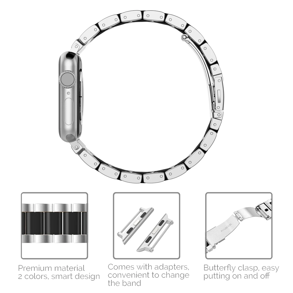 Wearlizer Роскошный металлический ремешок из нержавеющей стали для Apple Watch Band 38 мм 42 мм соединяющий ремешок браслета для iwatch Series 5 4 3 2 1