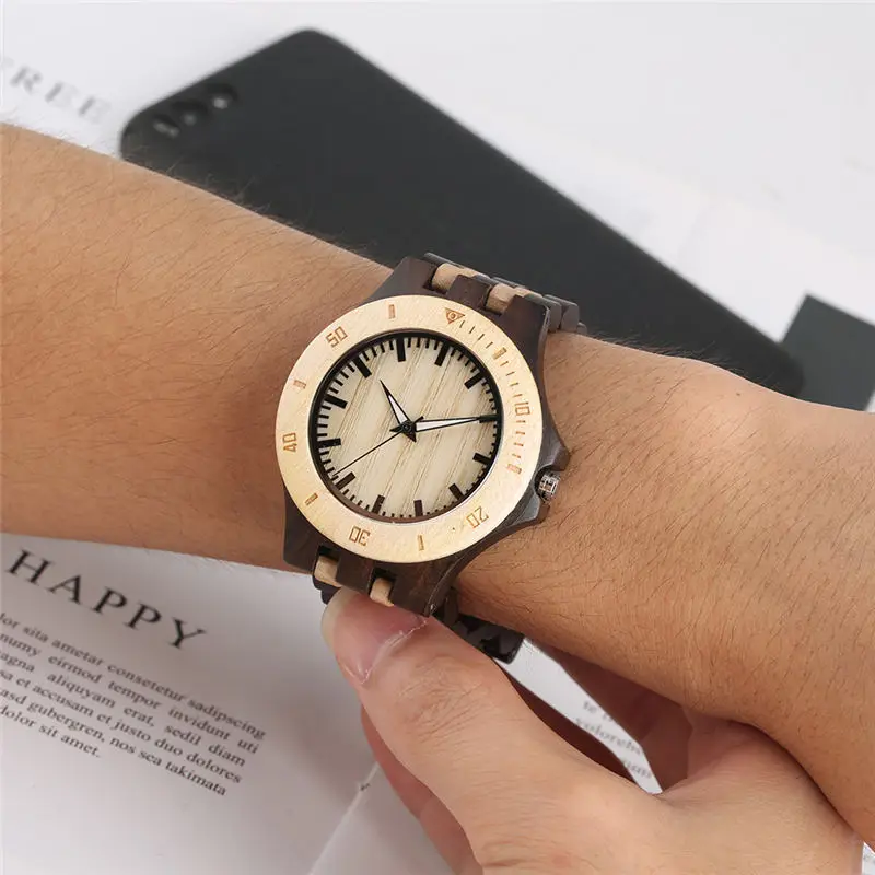 

Natural Wood Watch Simple Ebony Wood Watches Quartz Analog Fashion Lightweight Casual Male Clock relojes para hombre