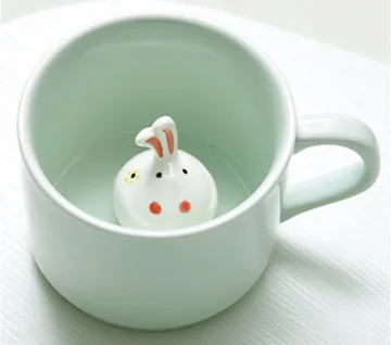 Fat Rabbit Креативный 230 мл 3D kawaii мультфильм животных Керамическая молочная чашка Милая панда кофейная кружка подарок на день рождения - Цвет: Fat Rabbit