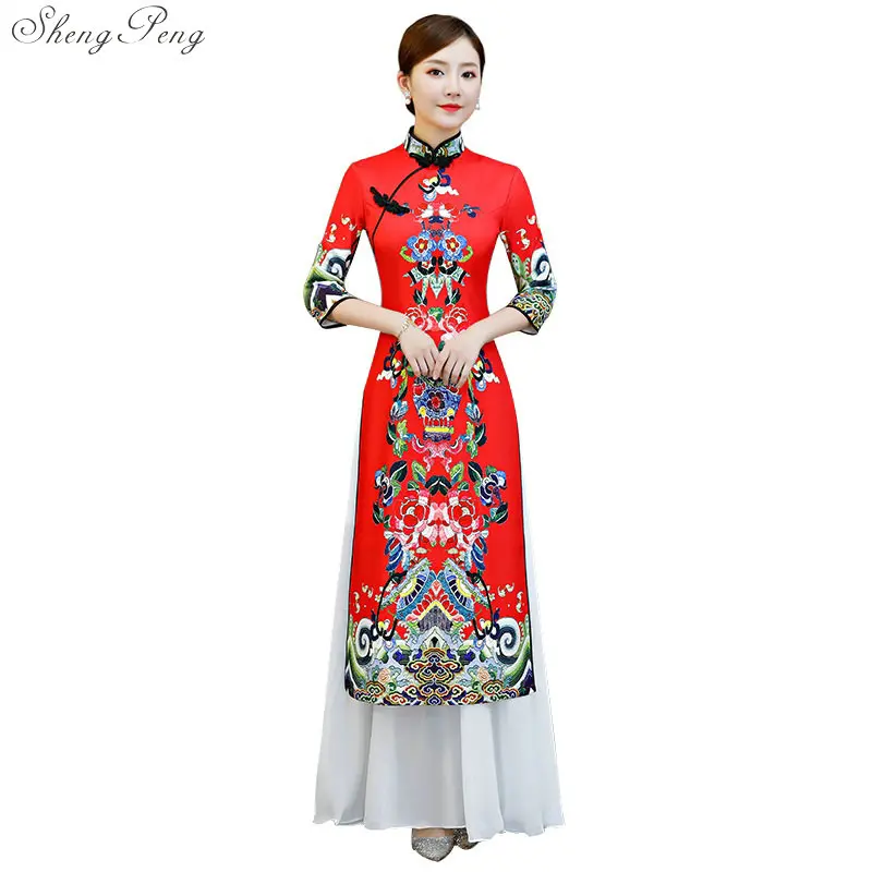 Женское традиционное платье-Ципао aodai vietnam традиционная одежда для лета 2019 |