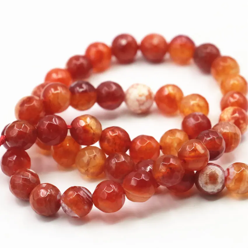 Красный 6 8 10 12 мм Огненный Агат Граненый оникс круглые натуральные камни Сердолик