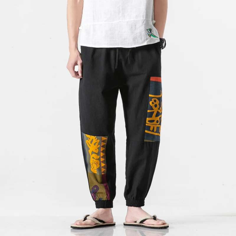 Мужские китайские Стиль повседневные штаны-шаровары Хлопковые брюки для фитнеса