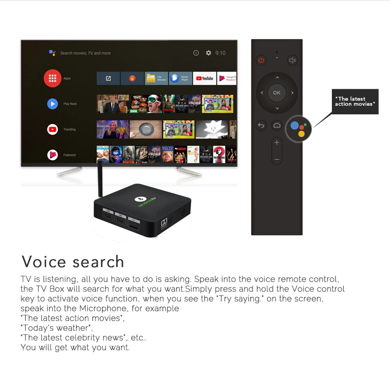 Google Сертифицированный Голосовое управление Android Smart tv Box 4K HDR плеер Amlogic S905X 2 Гб 16 Гб мини ПК Bluetooth Wifi Mecool KM8 A tv