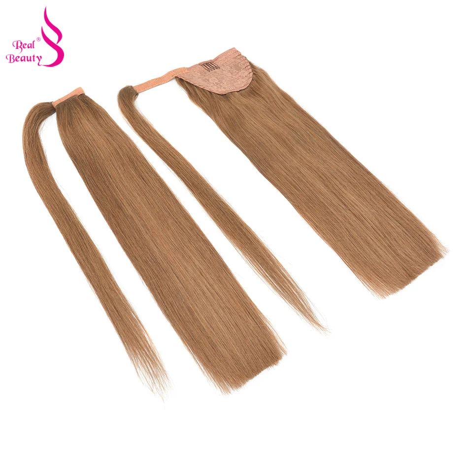 Настоящая красота 120 г прямые волосы конский хвост remy бразильские ленты зажимы для волос-в человеческие волосы для наращивания конский хвост машина
