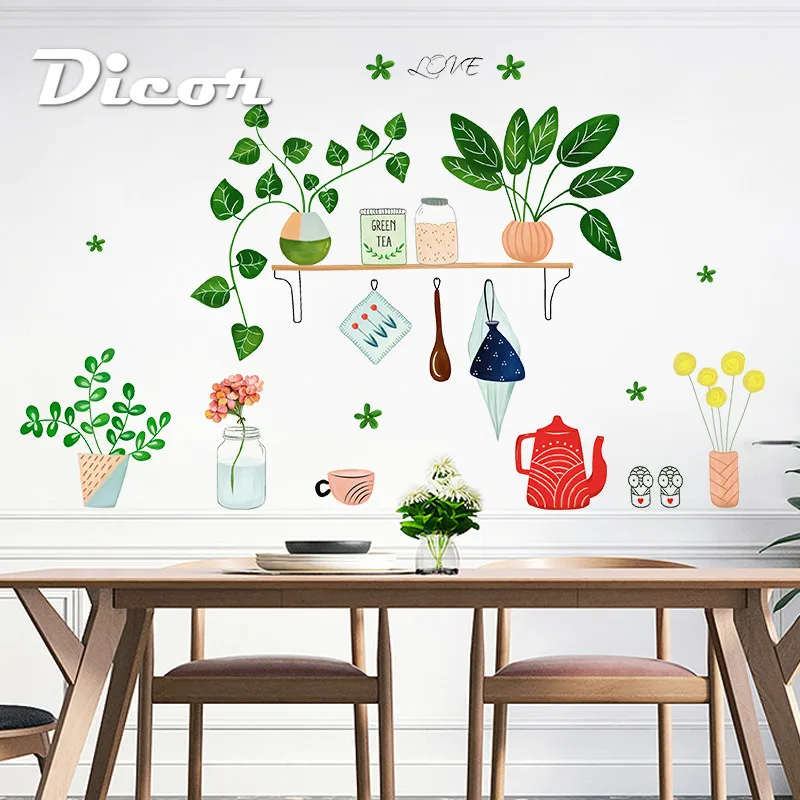 DICOR DIY креативные зеленые горшечные растения рисунок Наклейка на стену Декор для