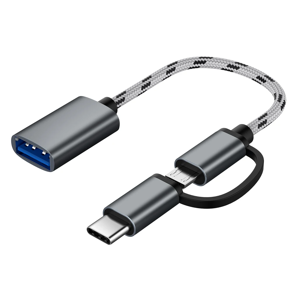 Серый 2 в 1 USB 3,0 OTG Кабель-адаптер для samsung с нейлоновой оплеткой Micro usb type C адаптер синхронизации данных для huawei для MacBook type-C OTG - Цвет: Серый