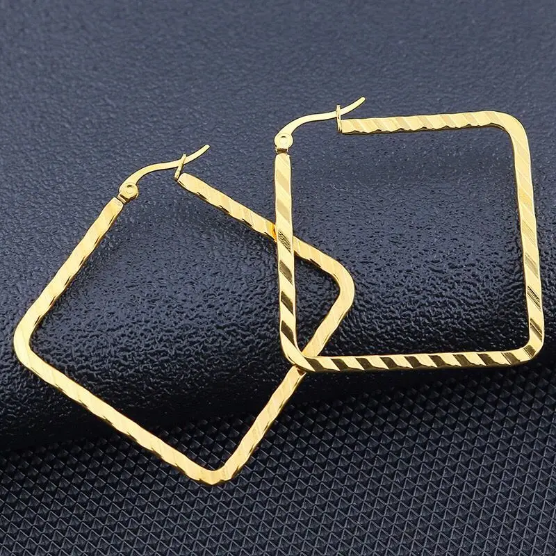 MxGxFam Titanium steel 4 Gold Color Square Circle Rope Hoop Earrings (1pair) Jewelry For Women Fashion 40 mm | Украшения и