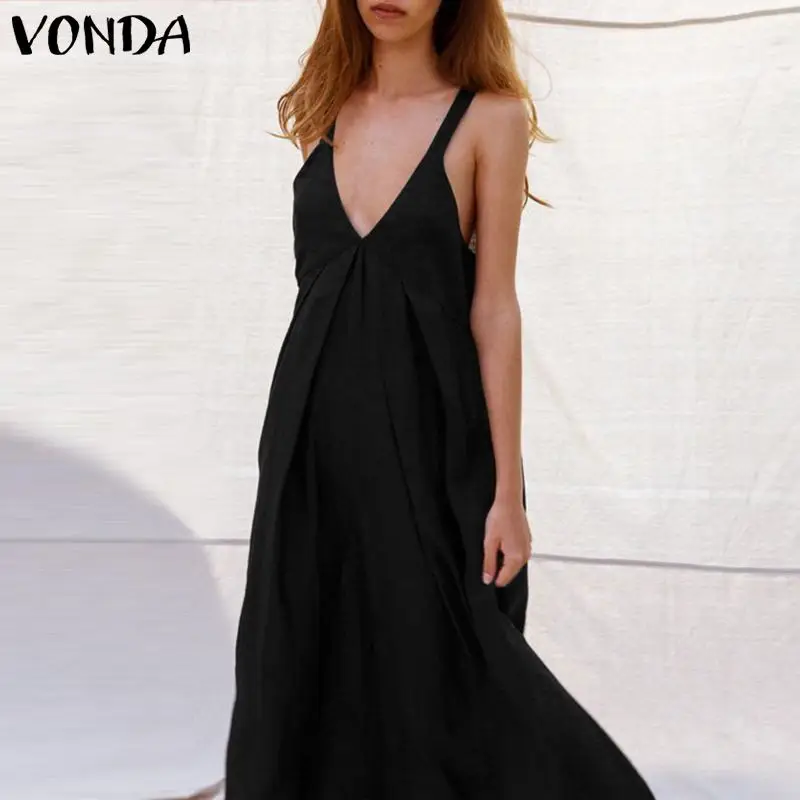 VONDA, сексуальное женское платье, лето, повседневное, квадратный вырез, без рукавов, на бретельках, вечерние, длинные платья, праздничное, с открытой спиной, Vestido 5XL