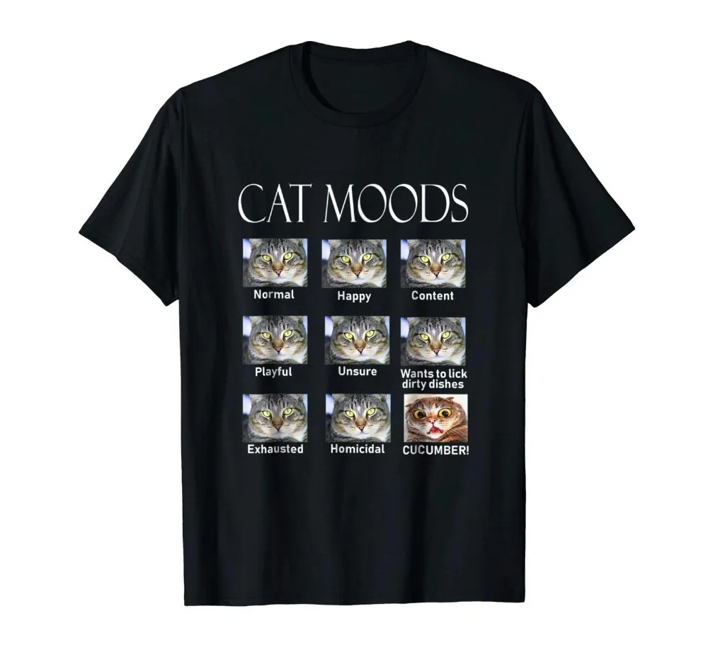 

Cat Moods T-Shirt 2019 Fashion Men Casual Short Sleeve for Men Clothing Summer Custom Shirt Design