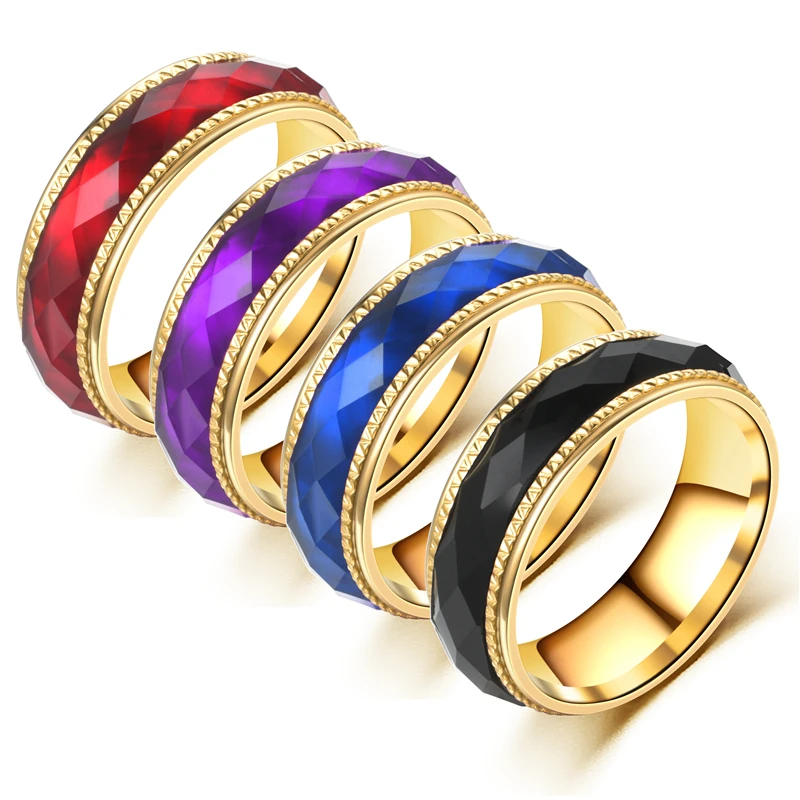 Fashion couple ring men and women models gold wedding prismatic stainless steel jewelry 8mm | Украшения и аксессуары