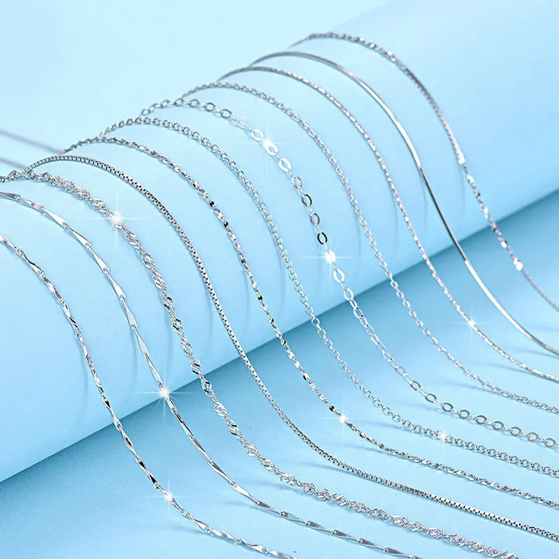100% Genuine 925 Sterling Silver Necklace Classic Basic Chains Lobster Clasp Fine Jewelry | Украшения и аксессуары