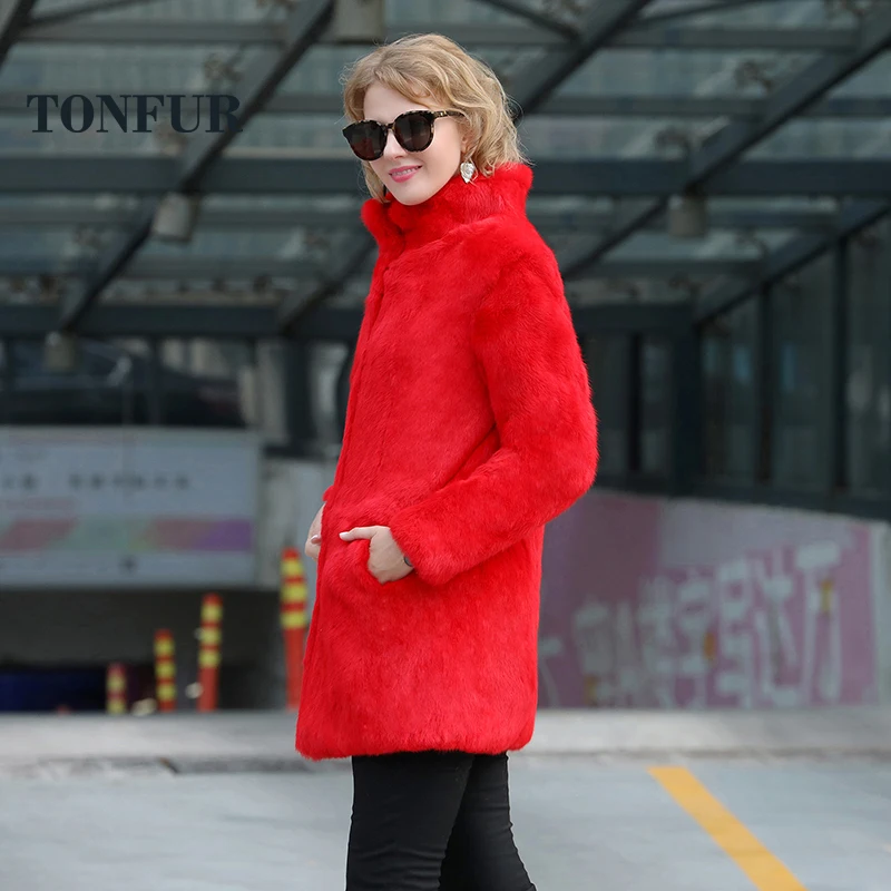 Новое поступление 2019 роскошное красное пальто из натурального кроличьего меха
