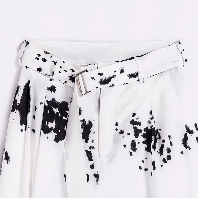 Женские широкие брюки с принтом GALCAUR высокой талией и поясом большие размеры