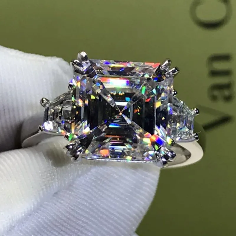 Размер 5 10 сверкающие Роскошные ювелирные изделия из трех камней 925 стерлингового