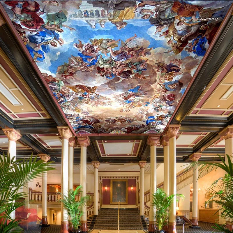 Нетканые Роскошные 3D классические обои для потолка гостиной отеля 3d фон живопись
