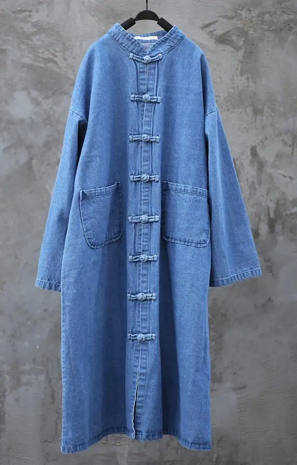 light blue NINI WONDERLAND осенний джинсовый Тренч, Женский ковбойский кардиган, Тренч, винтажная женская верхняя одежда большого размера, повседневная одежда - Цвет: light blue