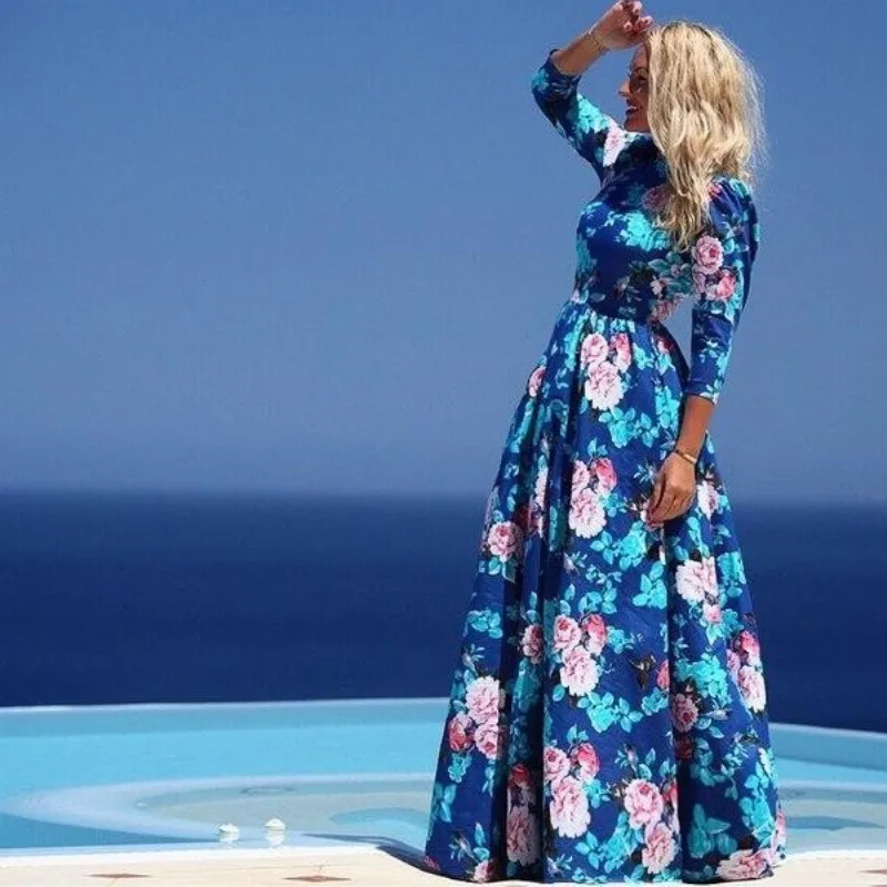 Zmvkgsoa Лето Boho Chic Пляжное длинное платье макси Цветочный принт Femme Vestido чешские Для