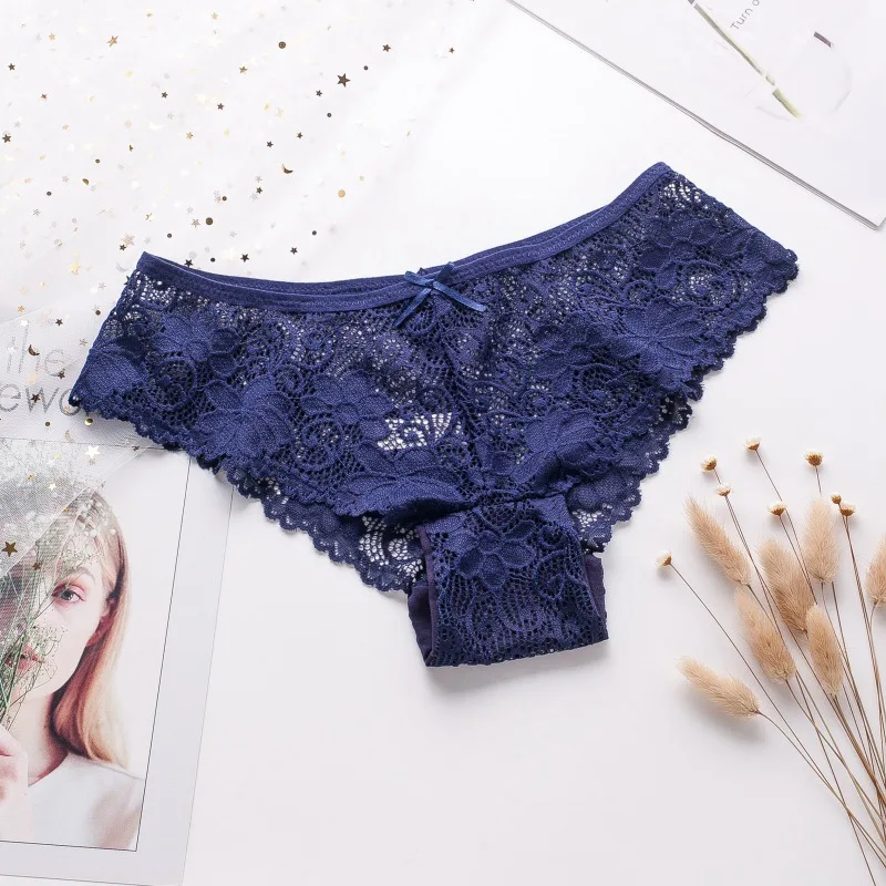 Сексуальные кружевные трусики для женщин, модное нижнее белье из хлопка с вышивкой, трусы с низкой талией, женское нижнее белье