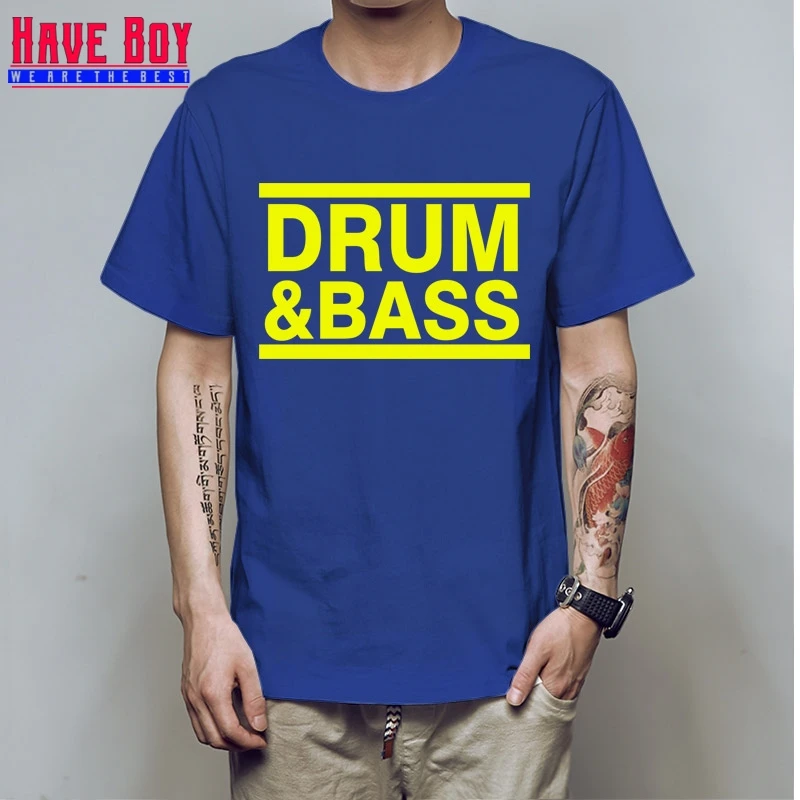 blue yellow У мальчиков Музыкальный барабан N бас ДНБ Run DMC письмо Для мужчин s футболка в стиле «хип-хоп» T рубашки мужские хлопковые короткий рукав футболка с короткими рукавами HB295 - Цвет: blue yellow