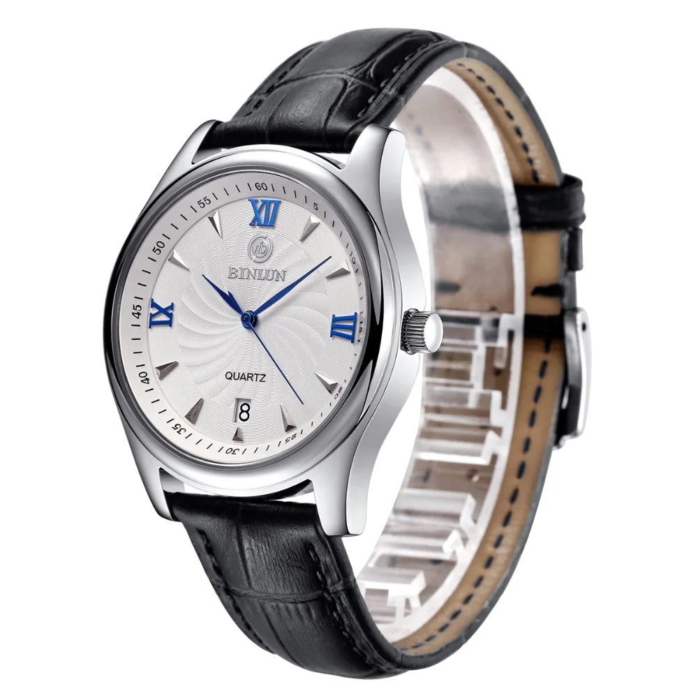 BINLUN Роскошные супер тонкие мужские автоматические кварцевые часы Простой