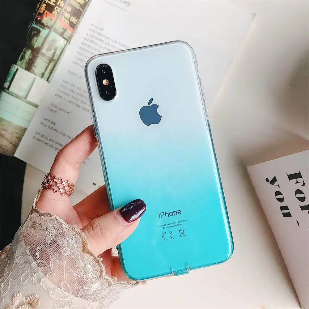 Green Прозрачный чехол для iPhone 6, 6 S, 7, 8 Plus, X, XR, XS Max, чехол с градиентом, мягкий силиконовый разноцветный чехол для iPhone XS Max, XR, 11 Pro, Max, чехол - Цвет: Green