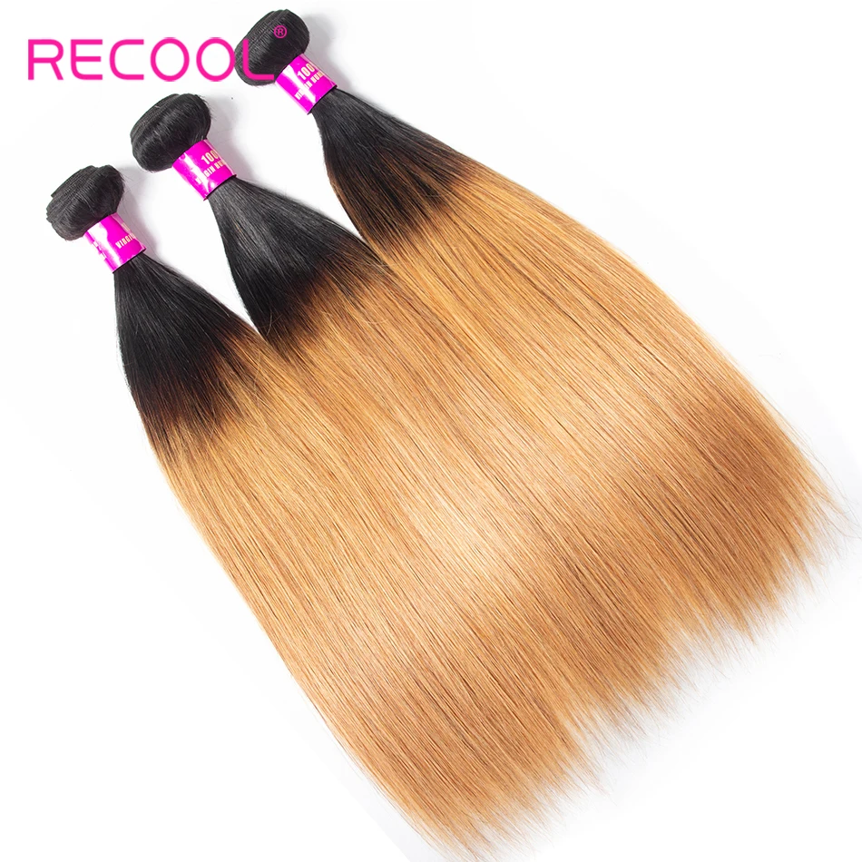 Recool волосы бразильские Weave Связки 1B 27 покраска методом Омбре пучки волос Remy