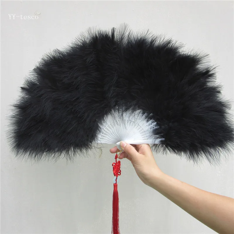 

wholesale 10pcs High Quality blue Feather Fan For Dance Props Hand Turkey Goose Feather Folding Fan Wedding Dance performance