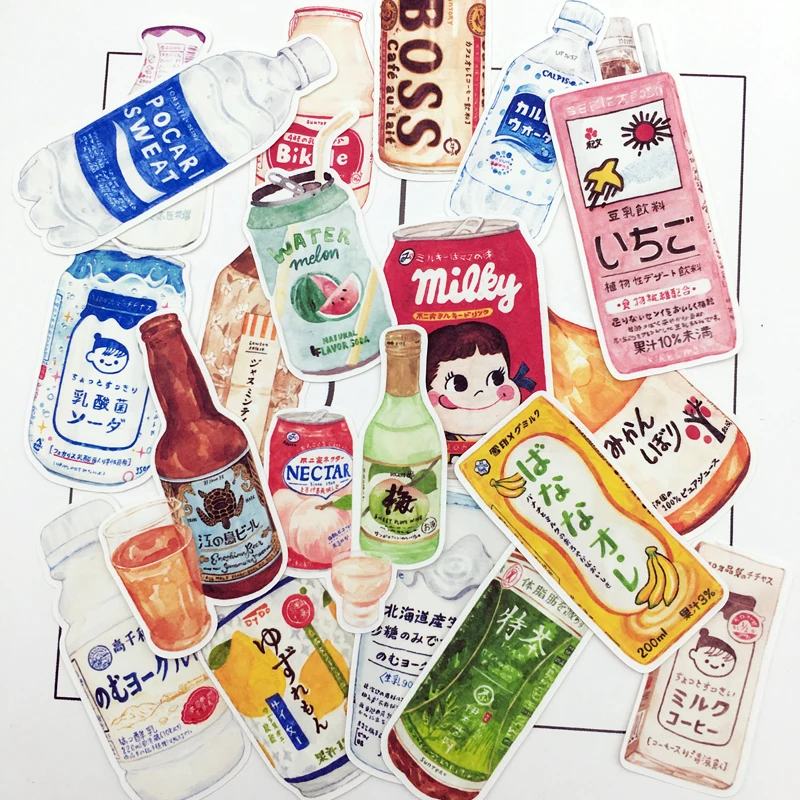 20 шт 5-8 см ручной Рисунок Акварель японский напиток стикер сухой клей тетрадь планировщик для скрапбукинга, DIY бумажные наклейки