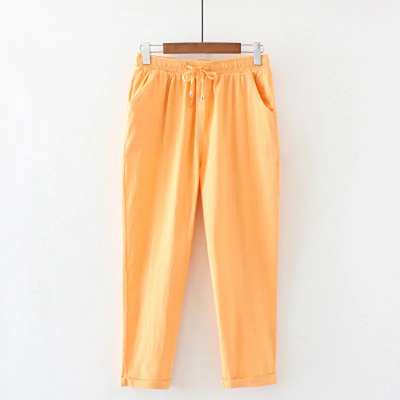 Новые весенние женские брюки из хлопка и льна свободные прямые однотонные