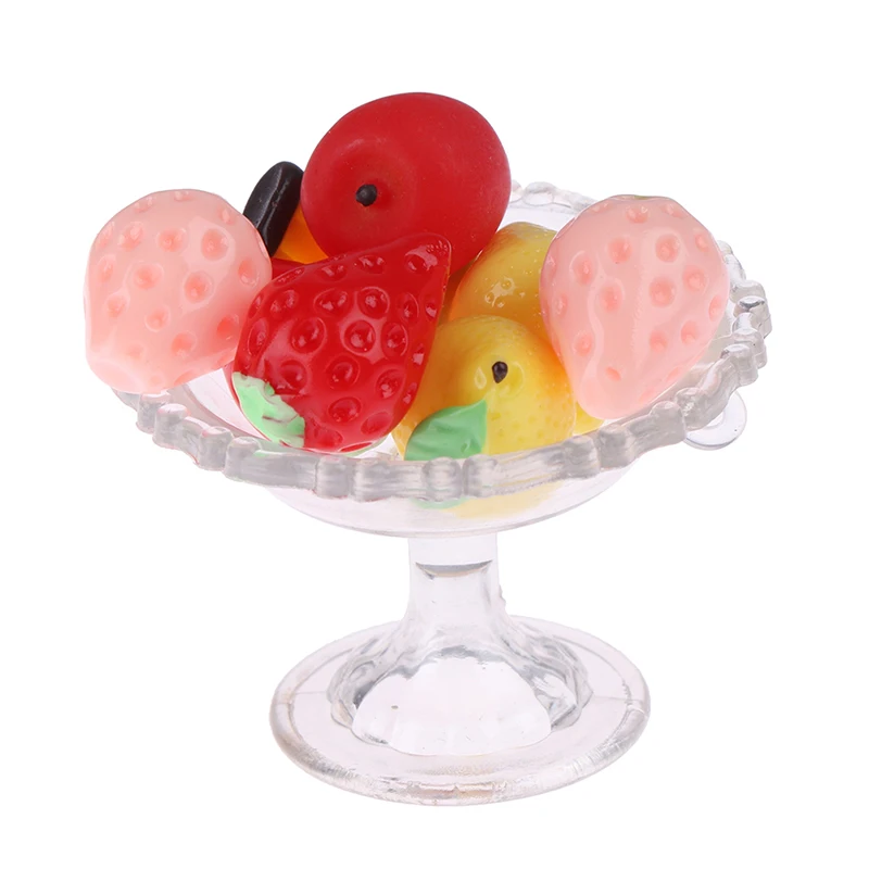 Фруктовый поднос из прозрачного стекла для кукольного домика 9 шт. 1:6 фруктовый с