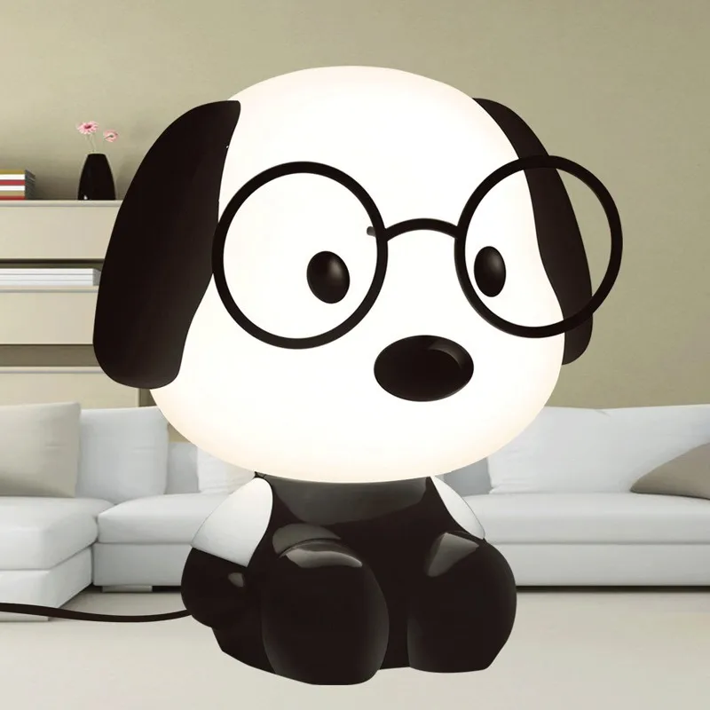 Black cartoon dog Материал для маленьких детей комнаты спальня украшения ПЭТ принтом «кролик», «с героями мультфильма «Щенячий прикроватная настольная лампа 220 в США/ЕС штекер Ночной светильник подарок - Испускаемый цвет: Black cartoon dog